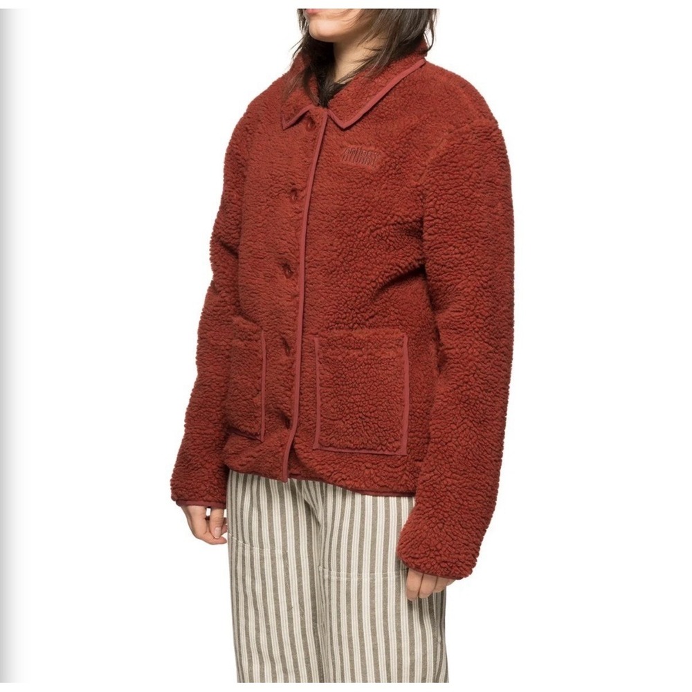 Stüssy Sherpa Fleece Jacket Women's S Rust Teddy Button Front